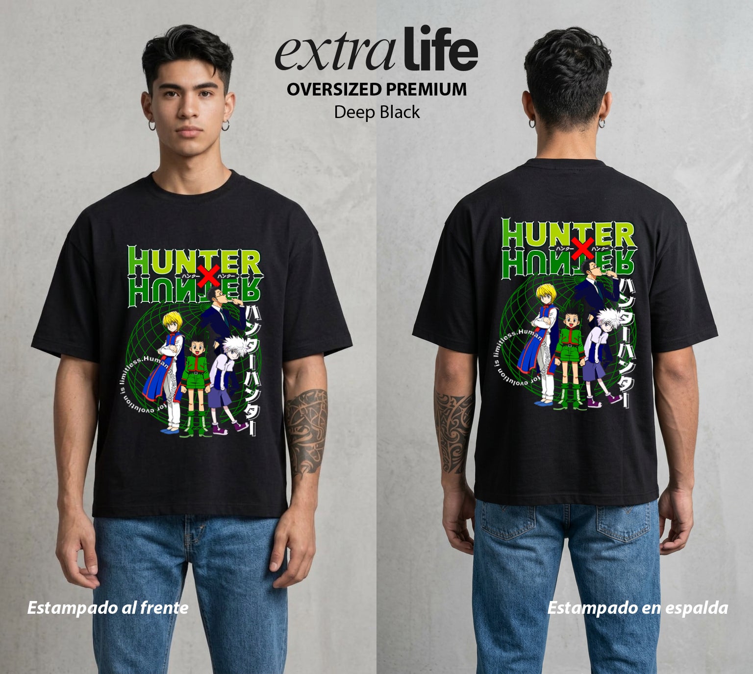 La Prueba del Cazador | Aura del Nen #04770 - Playera Oversized Premium | Deep Black - Foto en modelo