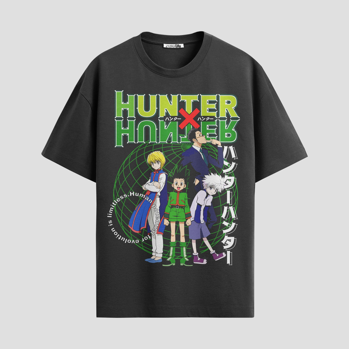 Playera urbana de anime y gaming ExtraLife MX, corte Classic Premium unisex ligero y transpirable en color Deep Black y Pure White, ropa de uso diario para gym y casual.