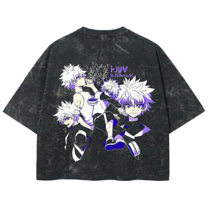 Playera streetwear premium de anime y gaming ExtraLife MX, corte boxy deluxe mineral wash heavyweight en color Acid Wash, moda urbana mexicana de culto.