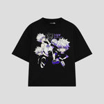 Playera streetwear premium de anime y gaming ExtraLife MX, corte boxy oversized drop shoulder heavyweight en color Deep Black y Off-White, moda urbana mexicana de culto.