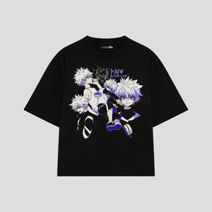 Playera streetwear premium de anime y gaming ExtraLife MX, corte boxy oversized drop shoulder heavyweight en color Deep Black y Off-White, moda urbana mexicana de culto.