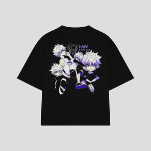 Playera streetwear premium de anime y gaming ExtraLife MX, corte boxy oversized drop shoulder heavyweight en color Deep Black y Off-White, moda urbana mexicana de culto.