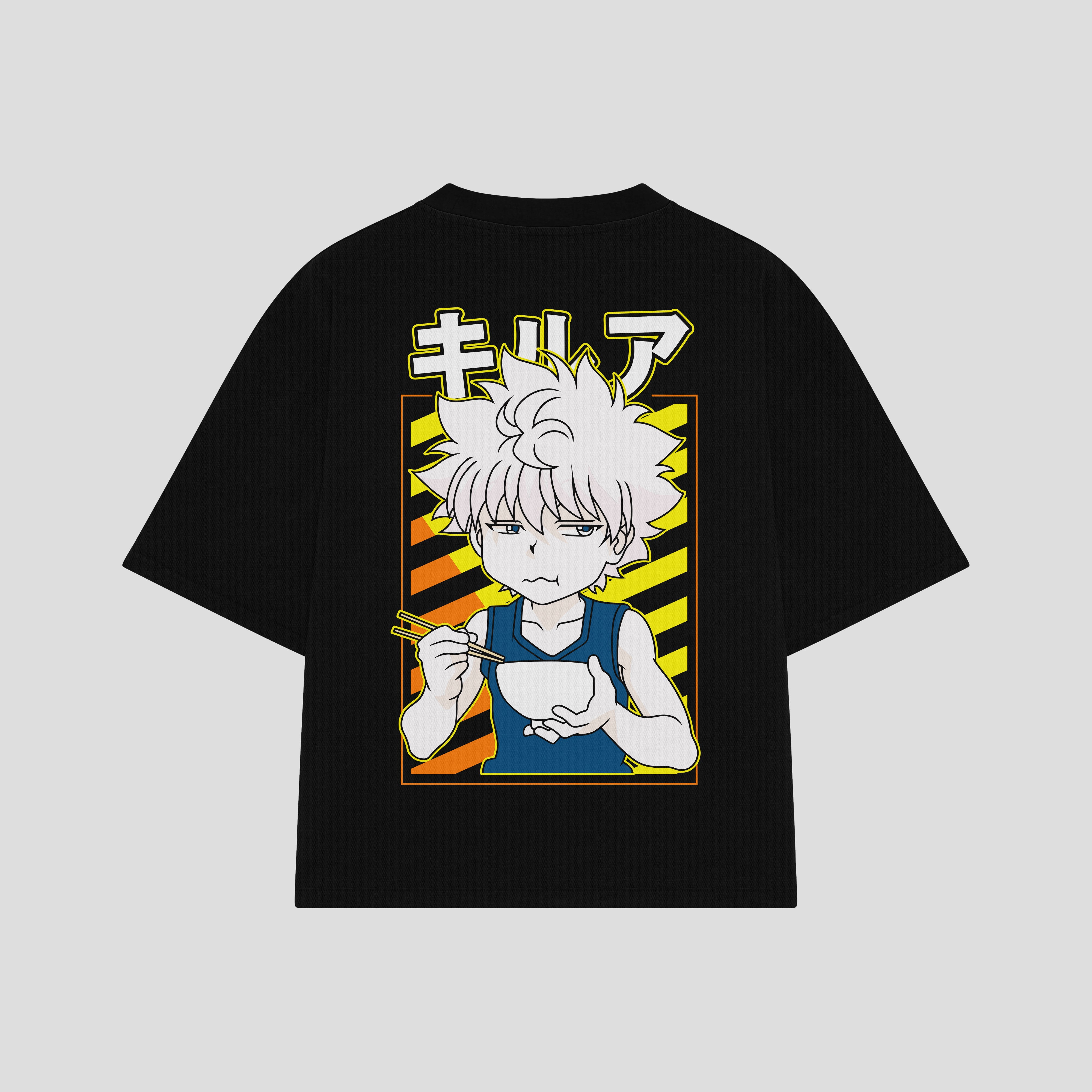 Playera streetwear premium de anime y gaming ExtraLife MX, corte boxy oversized drop shoulder heavyweight en color Deep Black y Off-White, moda urbana mexicana de culto.