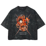 Playera streetwear premium de anime y gaming ExtraLife MX, corte boxy deluxe mineral wash heavyweight en color Acid Wash, moda urbana mexicana de culto.
