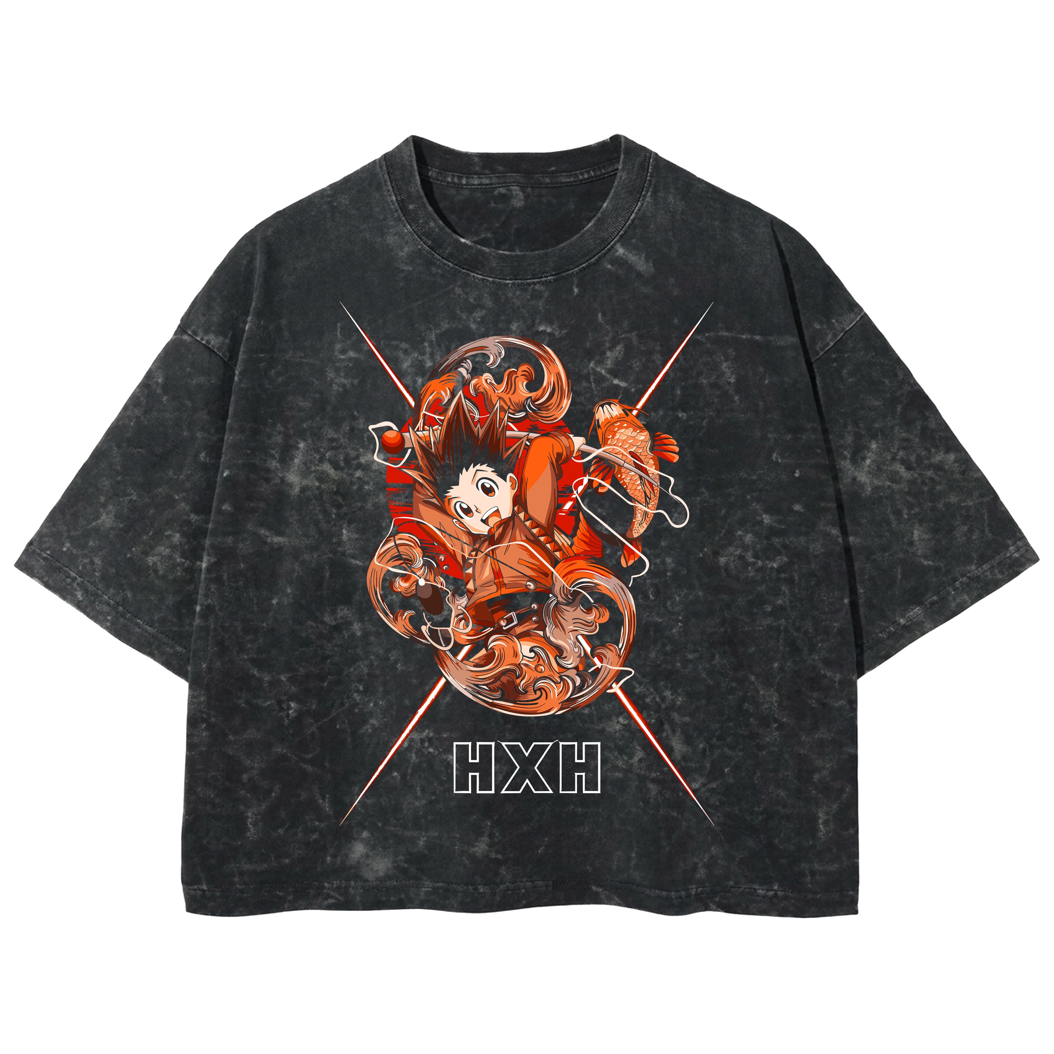 Playera streetwear premium de anime y gaming ExtraLife MX, corte boxy deluxe mineral wash heavyweight en color Acid Wash, moda urbana mexicana de culto.