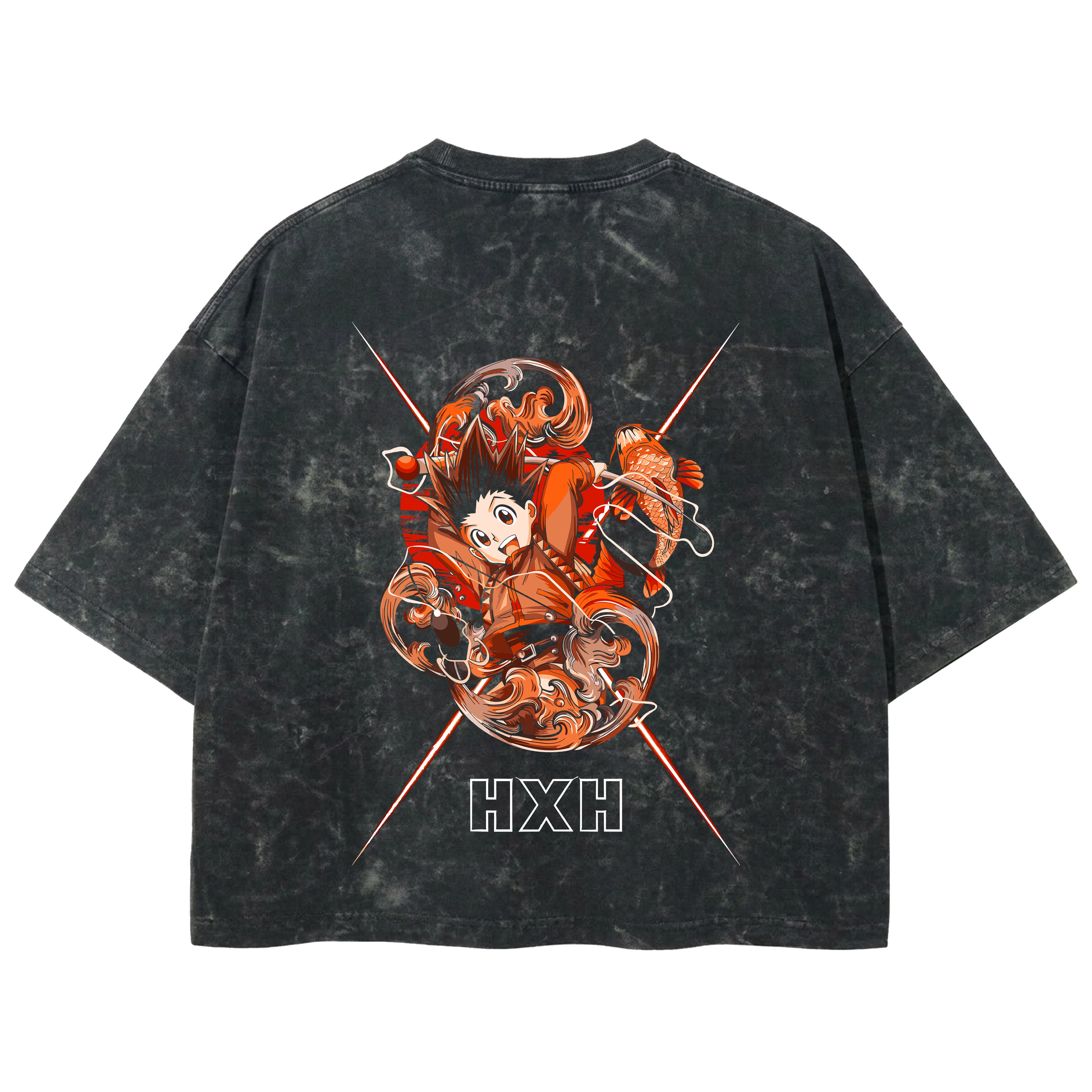 Playera streetwear premium de anime y gaming ExtraLife MX, corte boxy deluxe mineral wash heavyweight en color Acid Wash, moda urbana mexicana de culto.