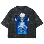Playera streetwear premium de anime y gaming ExtraLife MX, corte boxy deluxe mineral wash heavyweight en color Acid Wash, moda urbana mexicana de culto.
