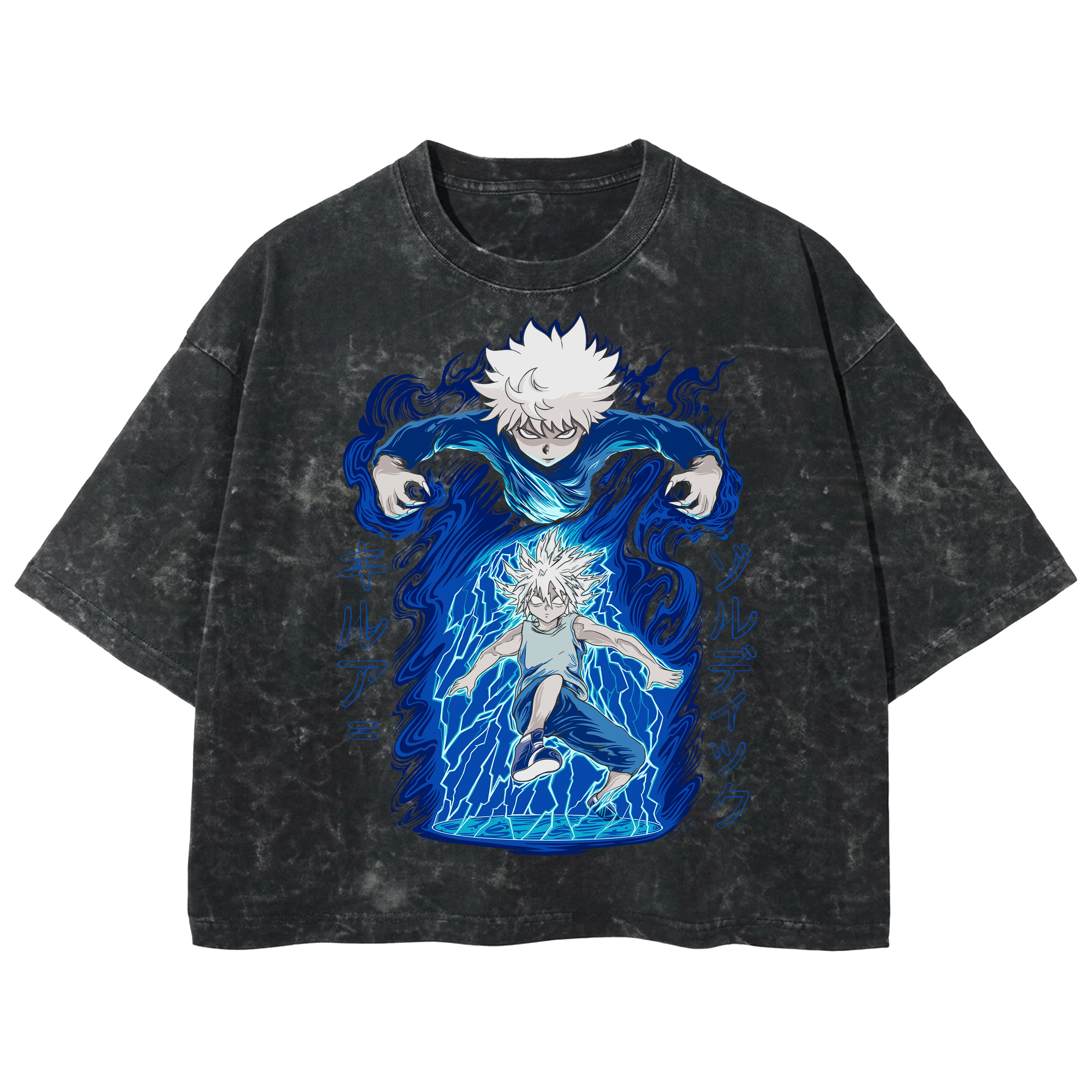 Playera streetwear premium de anime y gaming ExtraLife MX, corte boxy deluxe mineral wash heavyweight en color Acid Wash, moda urbana mexicana de culto.