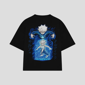 Playera streetwear premium de anime y gaming ExtraLife MX, corte boxy oversized drop shoulder heavyweight en color Deep Black y Off-White, moda urbana mexicana de culto.