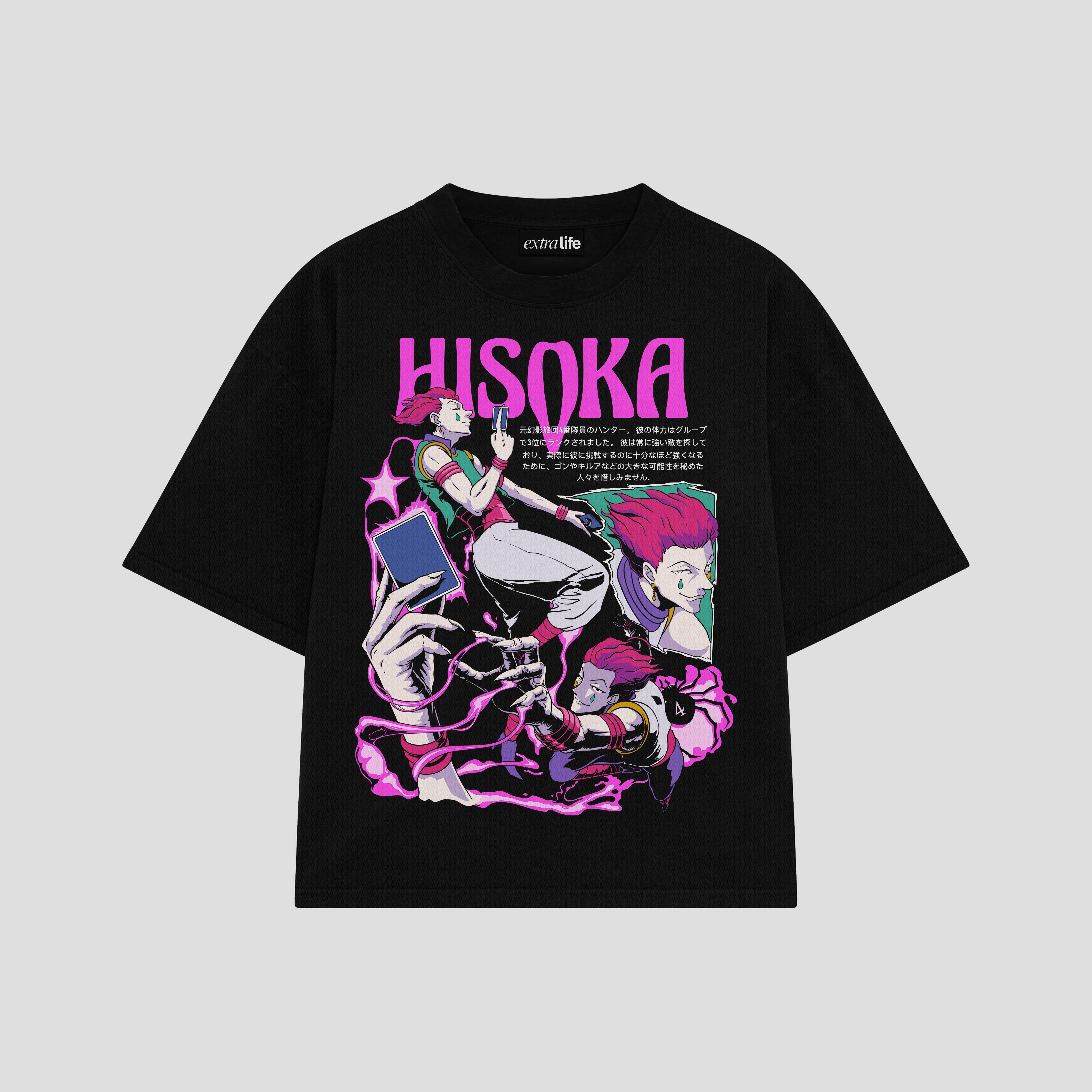 Playera streetwear premium de anime y gaming ExtraLife MX, corte boxy oversized drop shoulder heavyweight en color Deep Black y Off-White, moda urbana mexicana de culto.