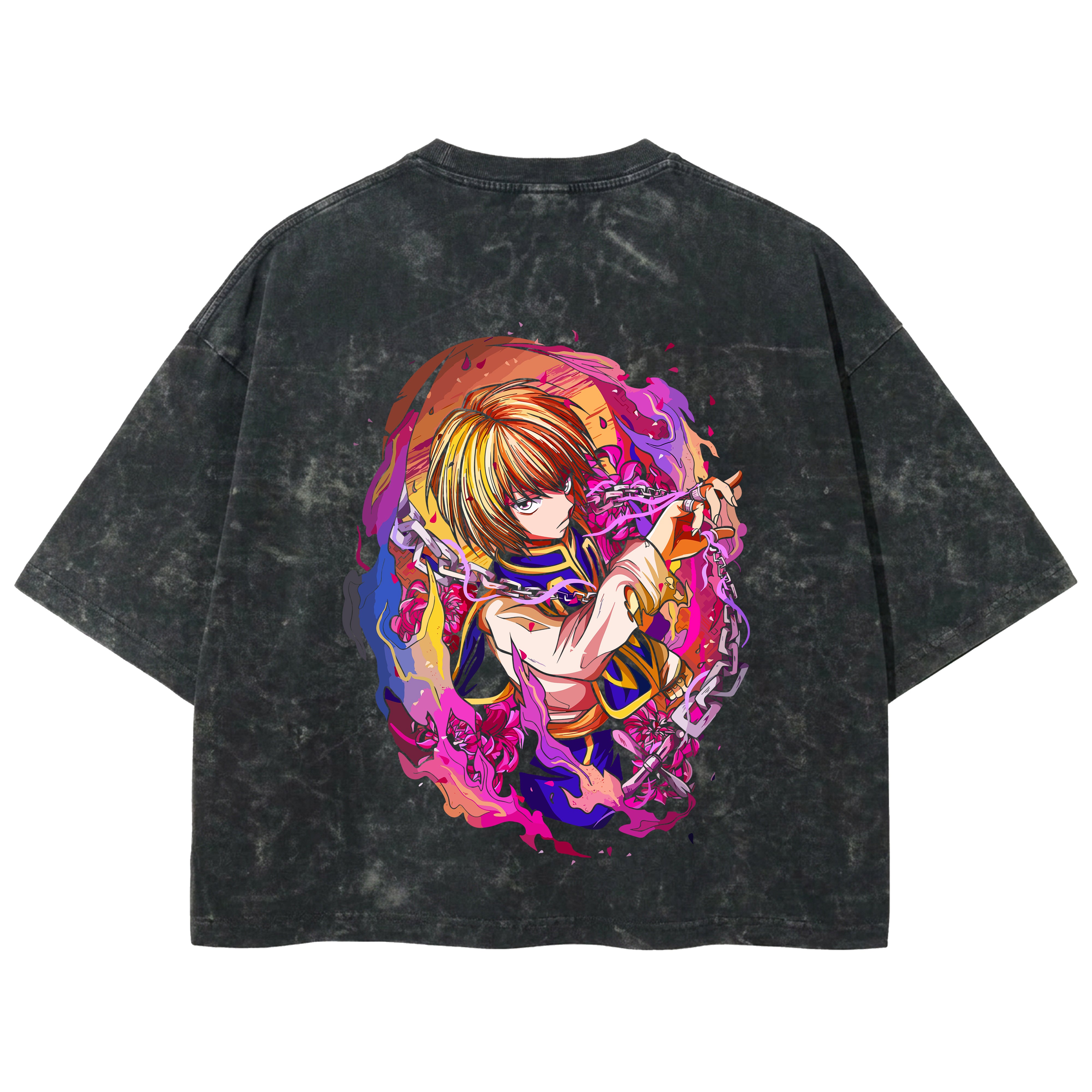 Playera streetwear premium de anime y gaming ExtraLife MX, corte boxy deluxe mineral wash heavyweight en color Acid Wash, moda urbana mexicana de culto.