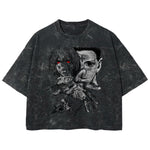 Playera streetwear premium de anime y gaming ExtraLife MX, corte boxy deluxe mineral wash heavyweight en color Acid Wash, moda urbana mexicana de culto.