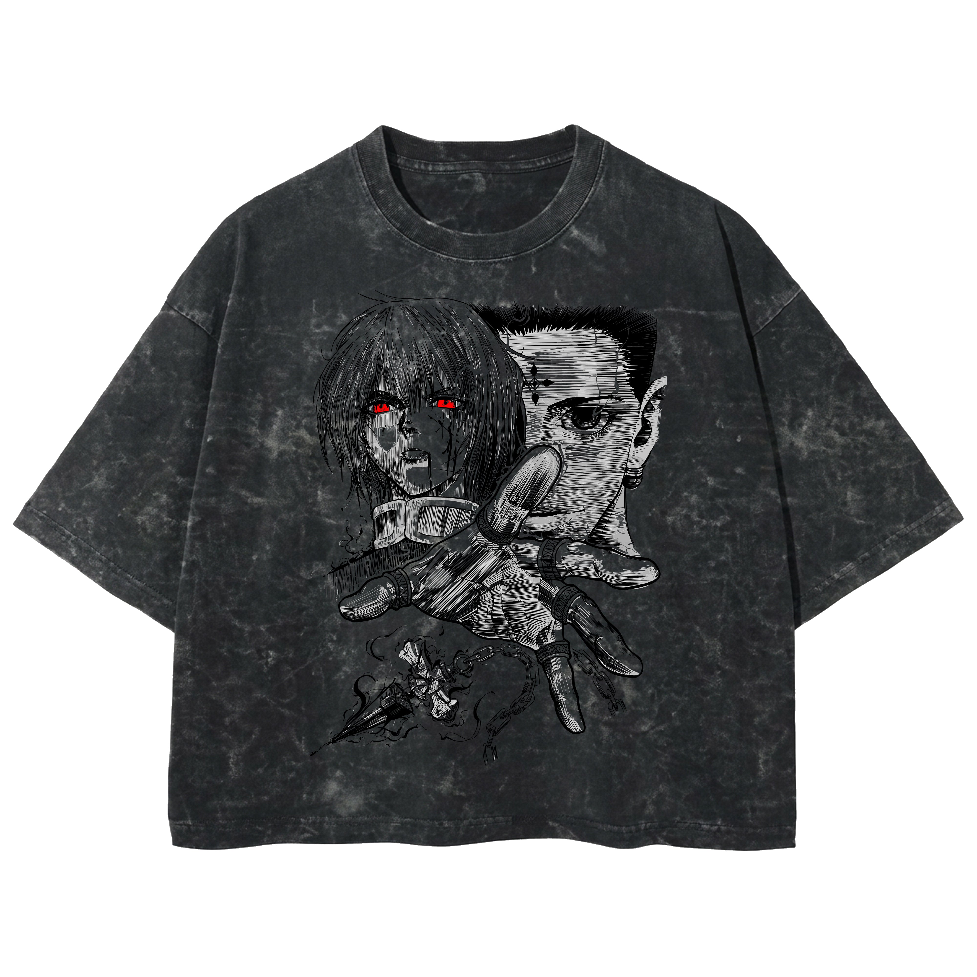 Playera streetwear premium de anime y gaming ExtraLife MX, corte boxy deluxe mineral wash heavyweight en color Acid Wash, moda urbana mexicana de culto.