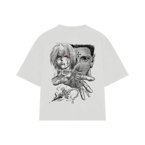 Playera streetwear premium de anime y gaming ExtraLife MX, corte boxy oversized drop shoulder heavyweight en color Deep Black y Off-White, moda urbana mexicana de culto.