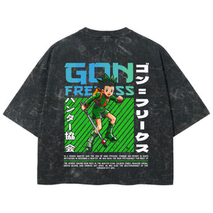 Playera streetwear premium de anime y gaming ExtraLife MX, corte boxy deluxe mineral wash heavyweight en color Acid Wash, moda urbana mexicana de culto.