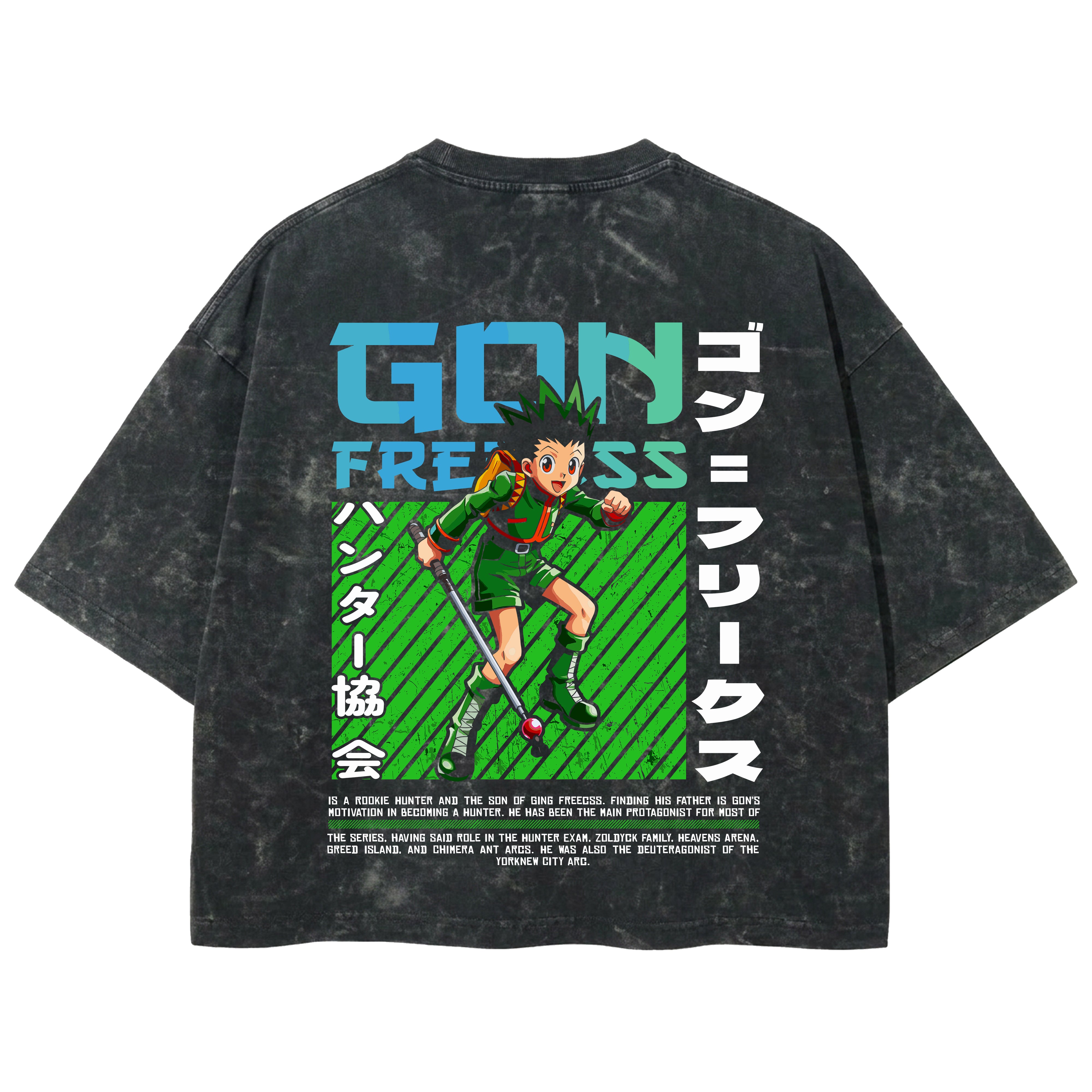 Playera streetwear premium de anime y gaming ExtraLife MX, corte boxy deluxe mineral wash heavyweight en color Acid Wash, moda urbana mexicana de culto.