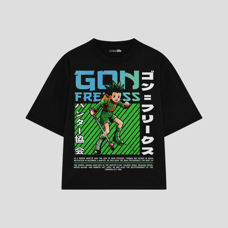 Playera streetwear premium de anime y gaming ExtraLife MX, corte boxy oversized drop shoulder heavyweight en color Deep Black y Off-White, moda urbana mexicana de culto.