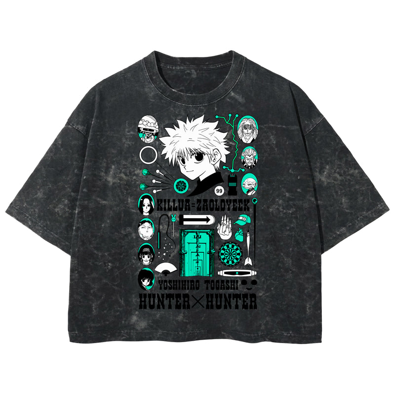 Playera streetwear premium de anime y gaming ExtraLife MX, corte boxy deluxe mineral wash heavyweight en color Acid Wash, moda urbana mexicana de culto.