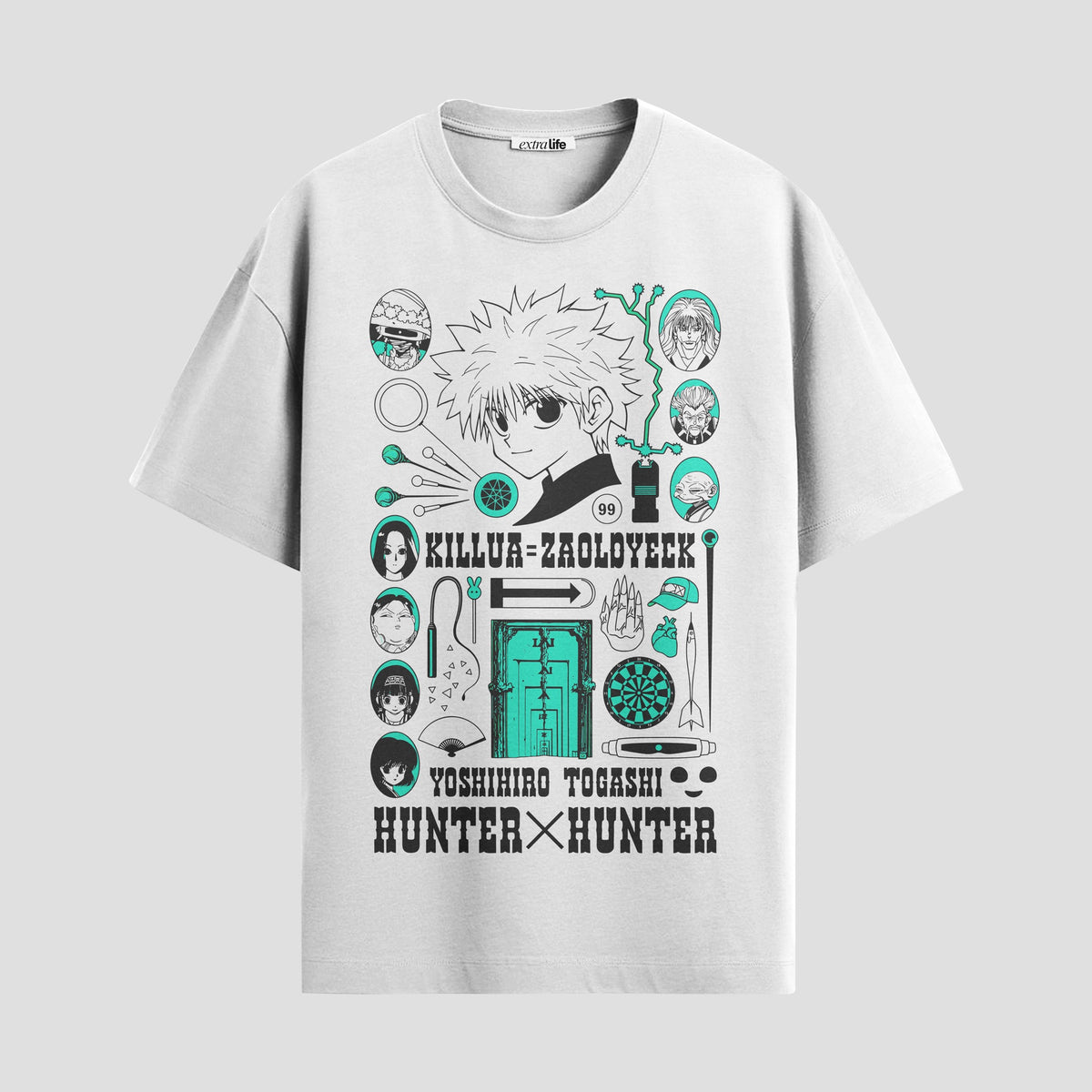 Playera urbana de anime y gaming ExtraLife MX, corte Classic Premium unisex ligero y transpirable en color Deep Black y Pure White, ropa de uso diario para gym y casual.