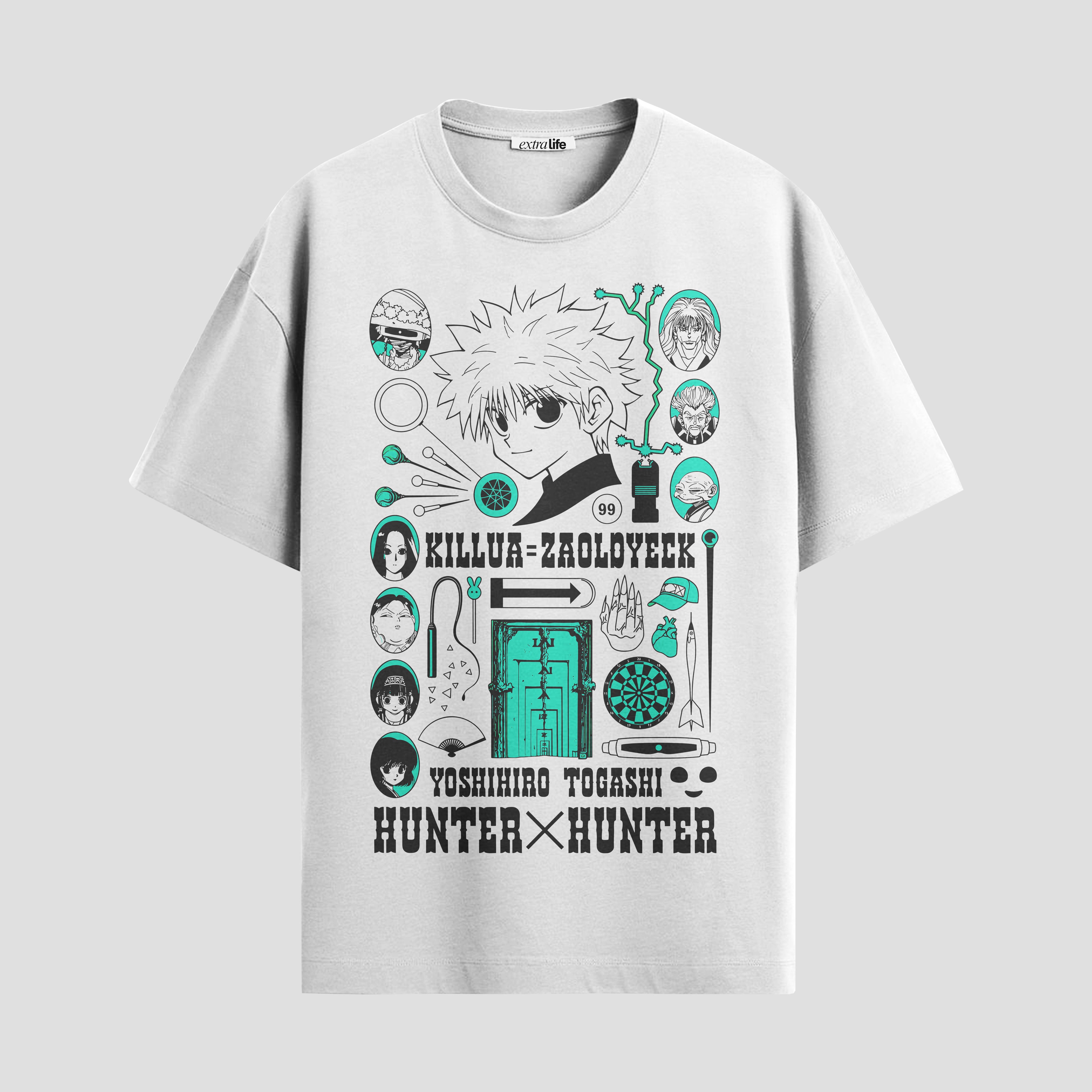 Playera urbana de anime y gaming ExtraLife MX, corte Standard Fit unisex ligero y transpirable en color Deep Black y Pure White, ropa de uso diario para gym y casual.