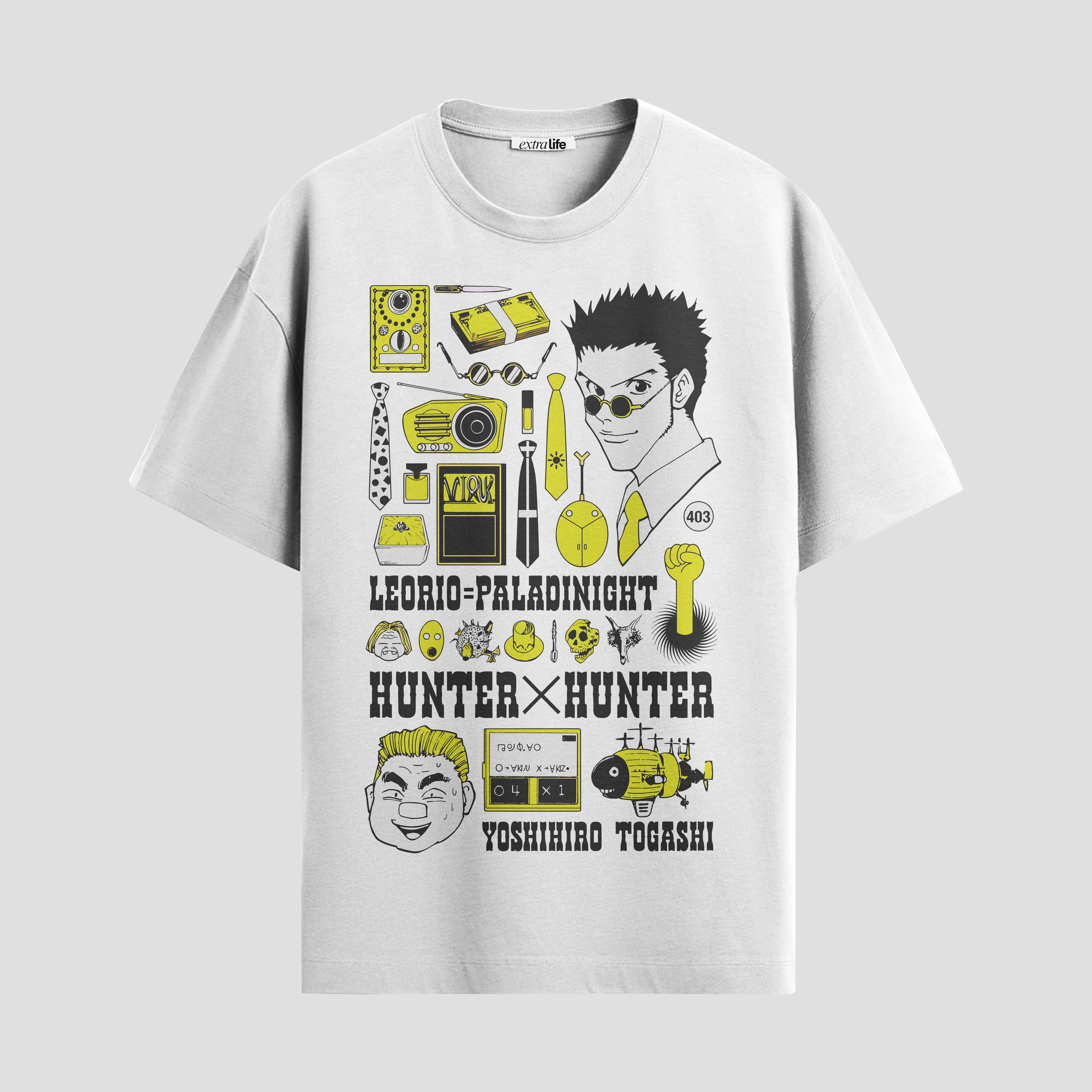 Playera urbana de anime y gaming ExtraLife MX, corte Standard Fit unisex ligero y transpirable en color Deep Black y Pure White, ropa de uso diario para gym y casual.