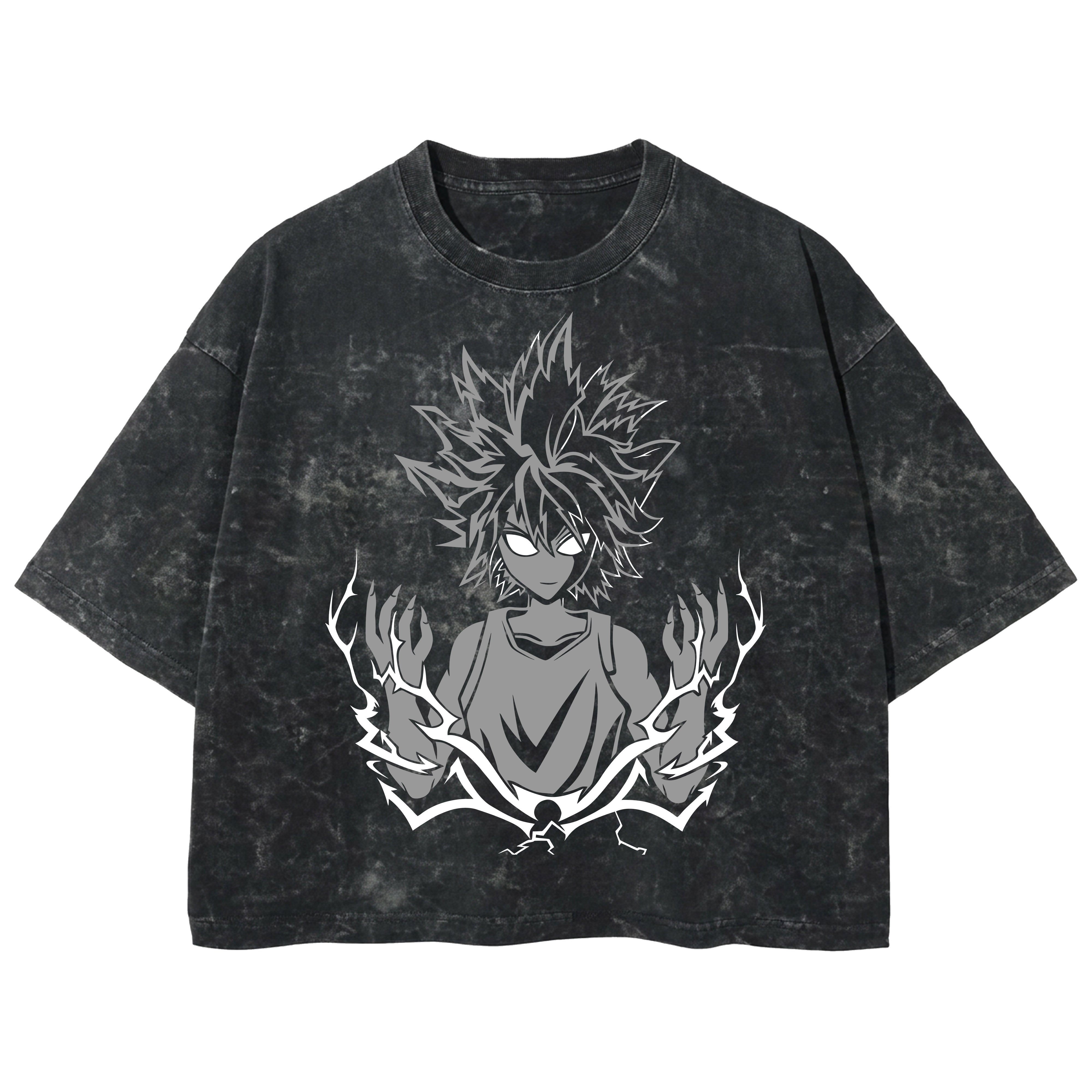 Playera streetwear premium de anime y gaming ExtraLife MX, corte boxy deluxe mineral wash heavyweight en color Acid Wash, moda urbana mexicana de culto.