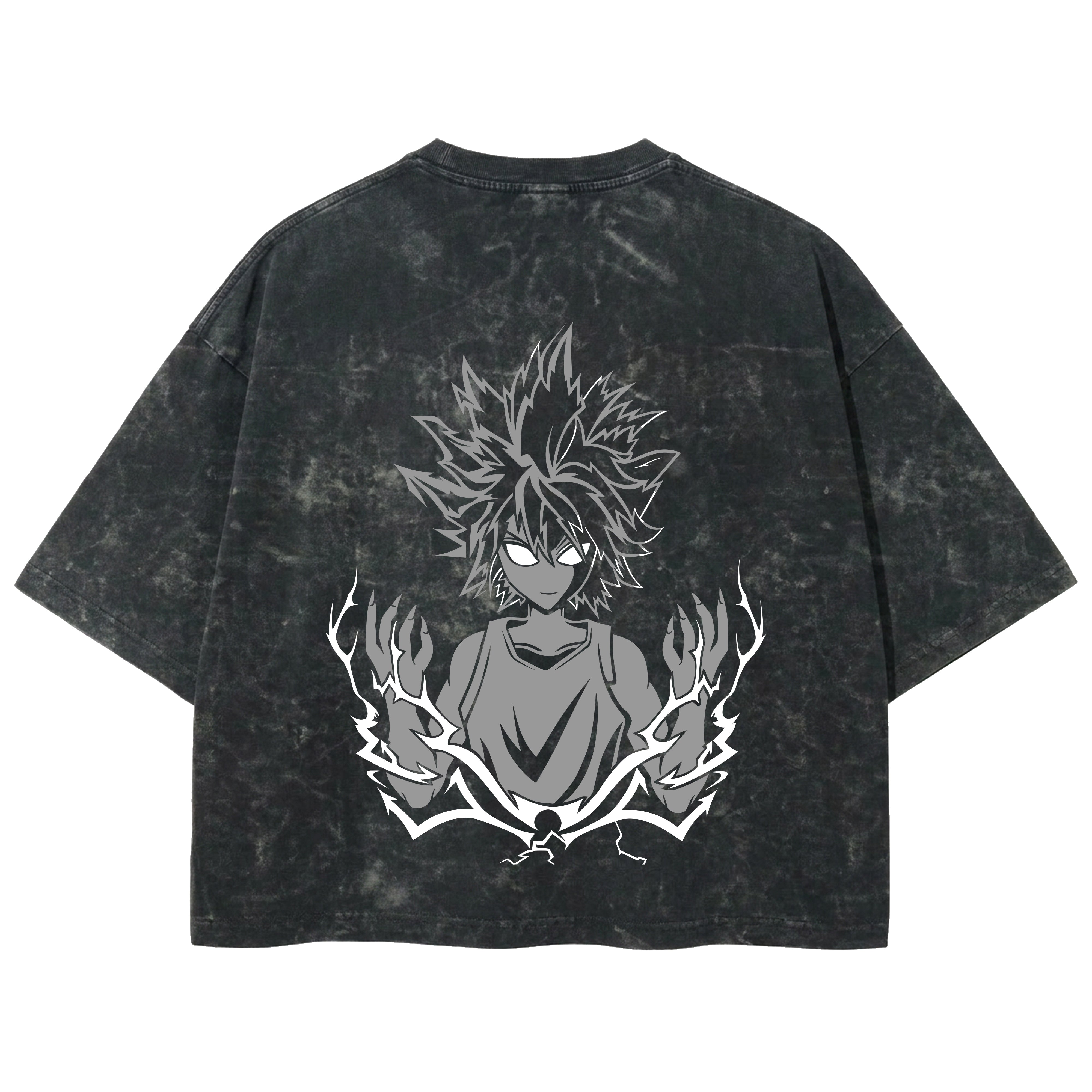 Playera streetwear premium de anime y gaming ExtraLife MX, corte boxy deluxe mineral wash heavyweight en color Acid Wash, moda urbana mexicana de culto.