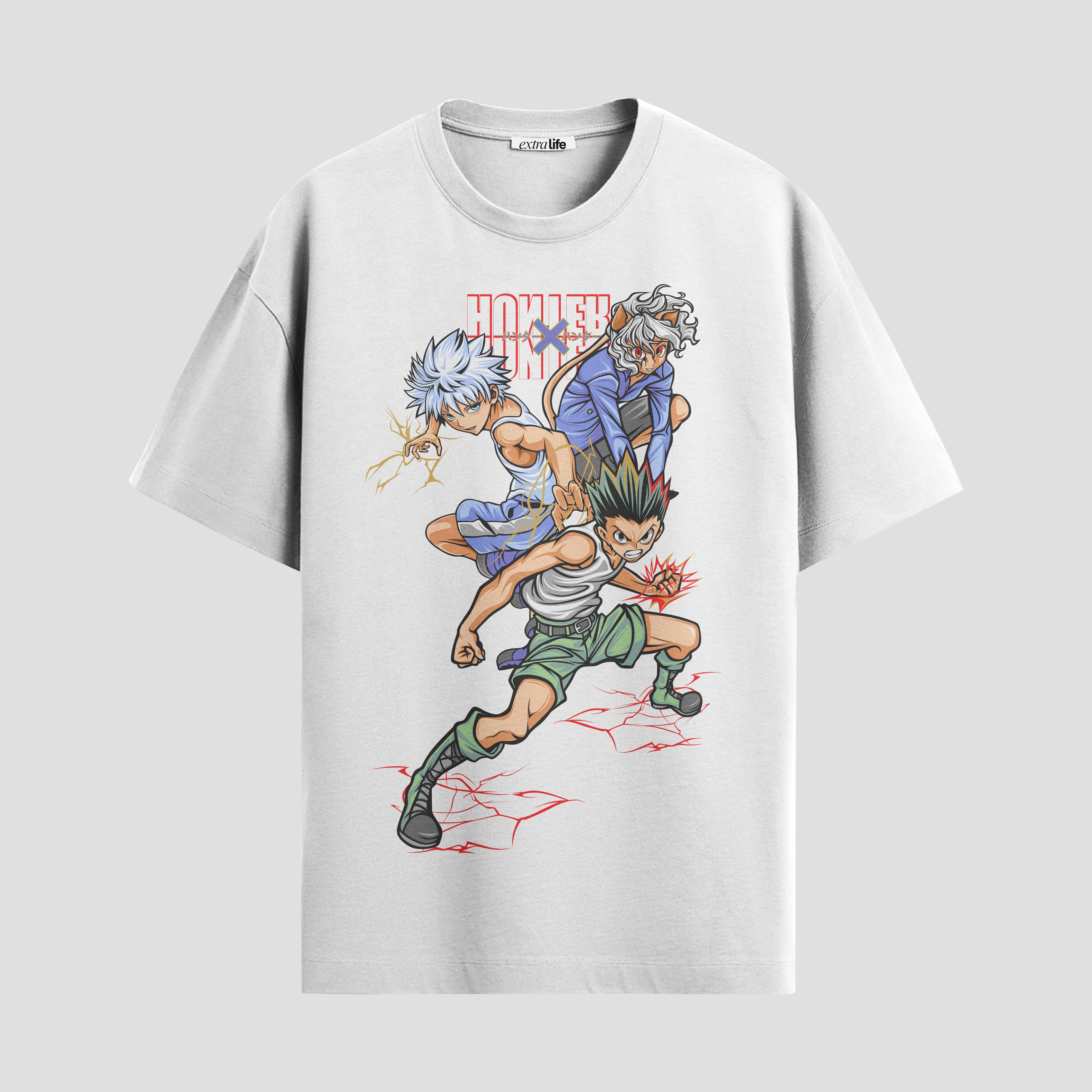Playera urbana de anime y gaming ExtraLife MX, corte Standard Fit unisex ligero y transpirable en color Deep Black y Pure White, ropa de uso diario para gym y casual.
