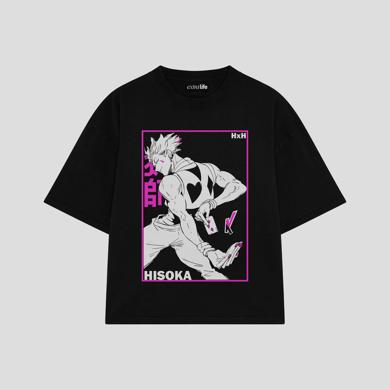 Playera streetwear premium de anime y gaming ExtraLife MX, corte boxy oversized drop shoulder heavyweight en color Deep Black y Off-White, moda urbana mexicana de culto.
