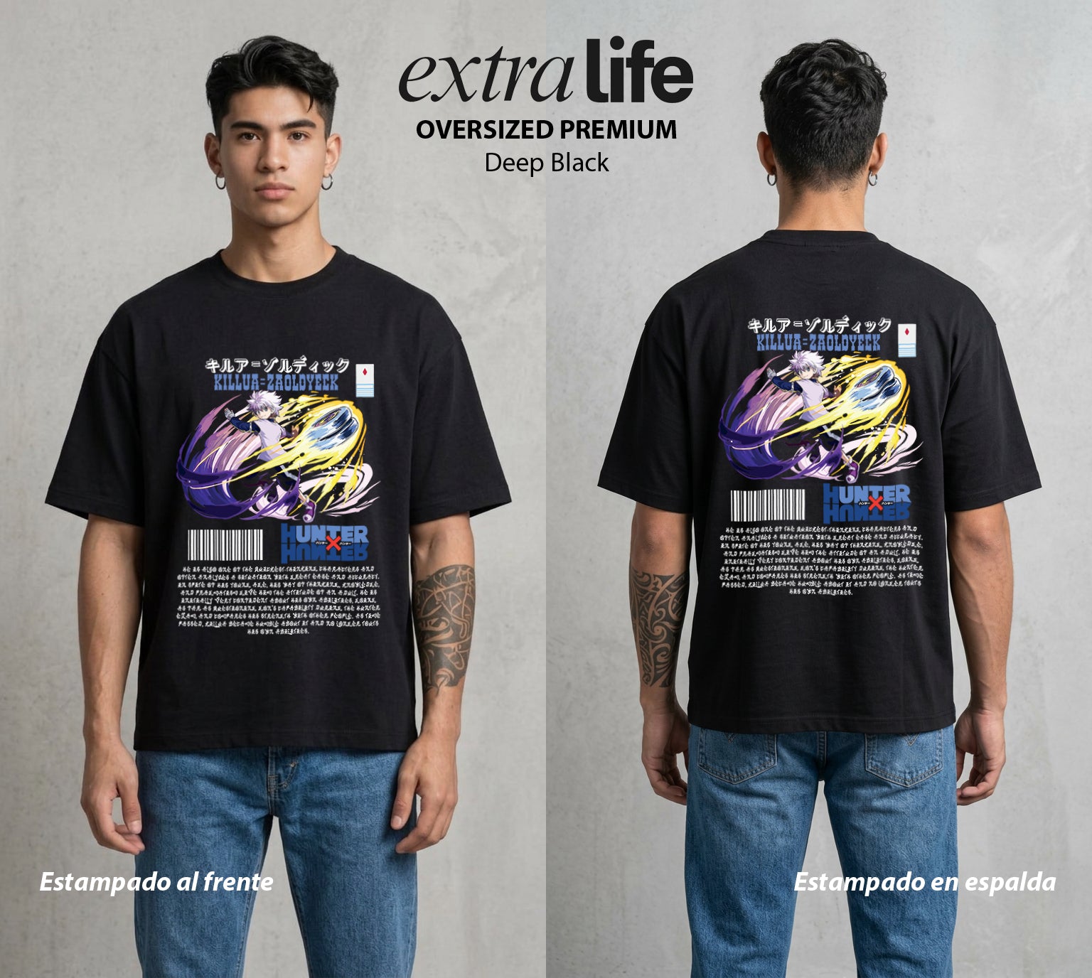 La Prueba del Cazador | Relámpago Blanco #04788 - Playera Oversized Premium | Deep Black - Foto en modelo