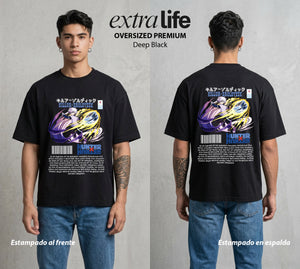 La Prueba del Cazador | Relámpago Blanco #04788 - Playera Oversized Premium | Deep Black - Foto en modelo