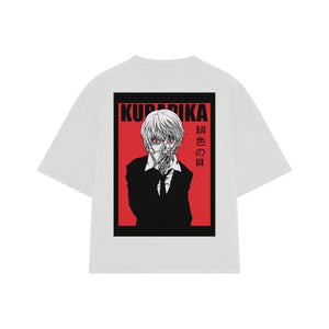 Playera streetwear premium de anime y gaming ExtraLife MX, corte boxy oversized drop shoulder heavyweight en color Deep Black y Off-White, moda urbana mexicana de culto.