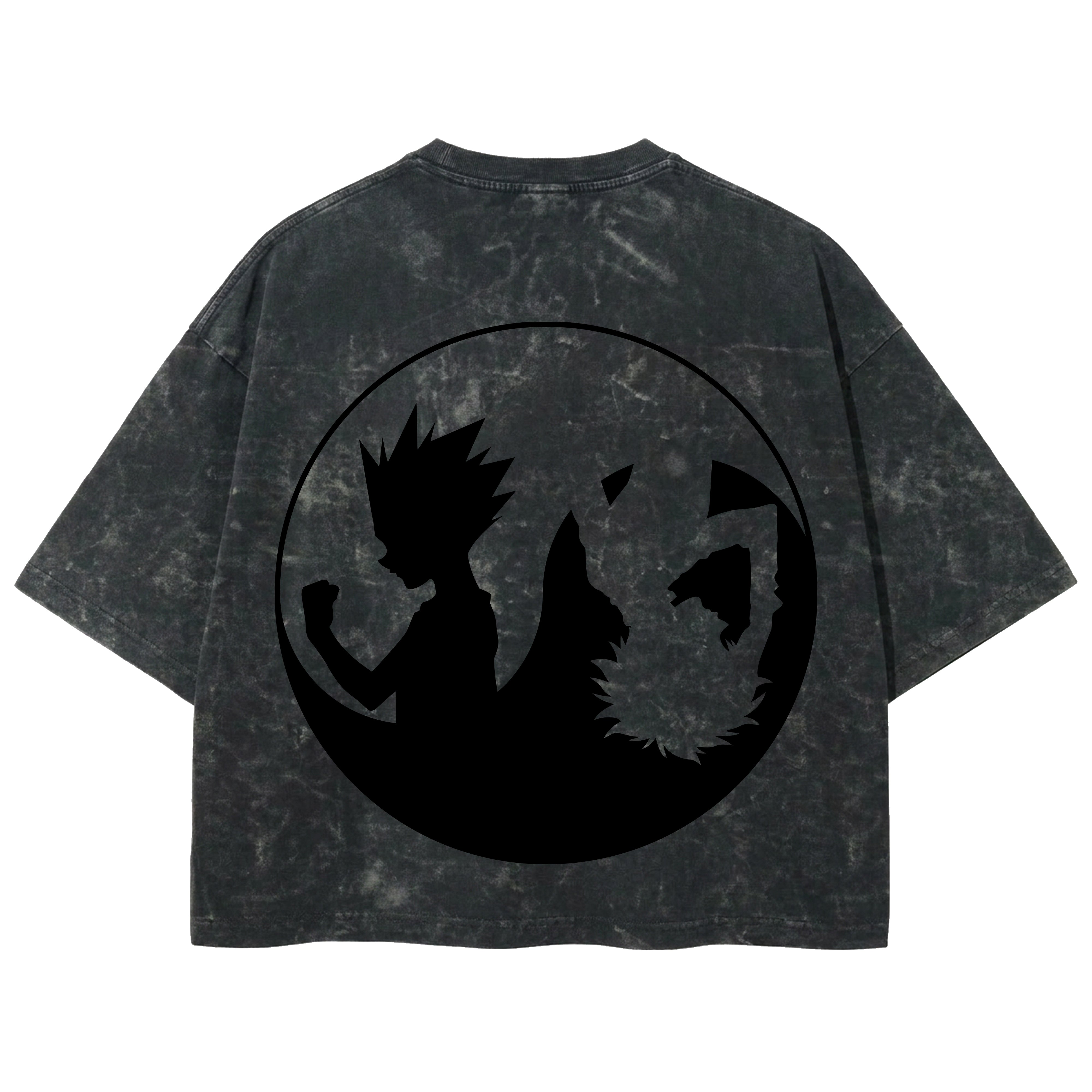 Playera streetwear premium de anime y gaming ExtraLife MX, corte boxy deluxe mineral wash heavyweight en color Acid Wash, moda urbana mexicana de culto.