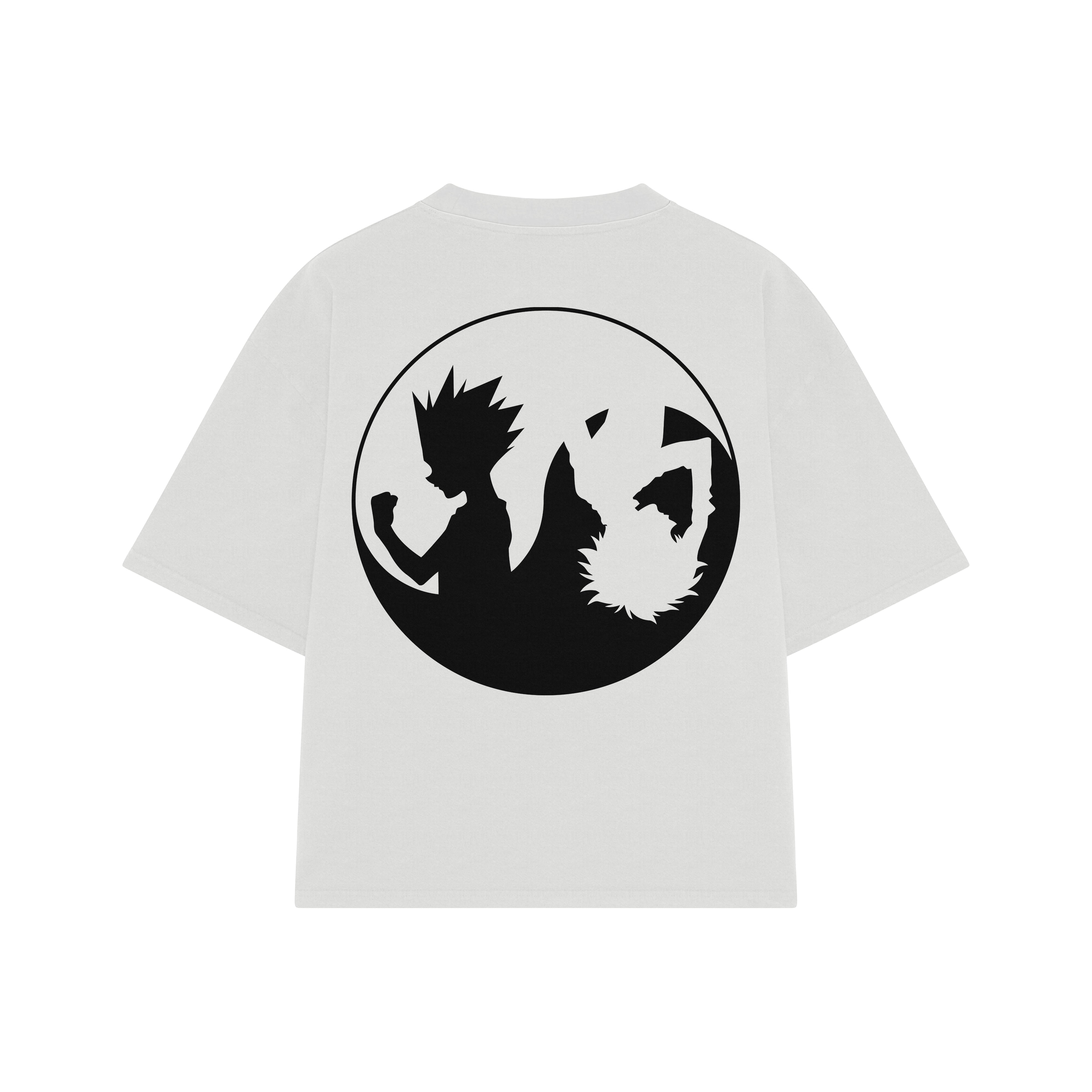Playera streetwear premium de anime y gaming ExtraLife MX, corte boxy oversized drop shoulder heavyweight en color Deep Black y Off-White, moda urbana mexicana de culto.