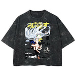 Playera streetwear premium de anime y gaming ExtraLife MX, corte boxy deluxe mineral wash heavyweight en color Acid Wash, moda urbana mexicana de culto.
