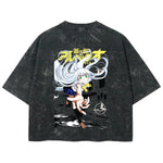 Playera streetwear premium de anime y gaming ExtraLife MX, corte boxy deluxe mineral wash heavyweight en color Acid Wash, moda urbana mexicana de culto.