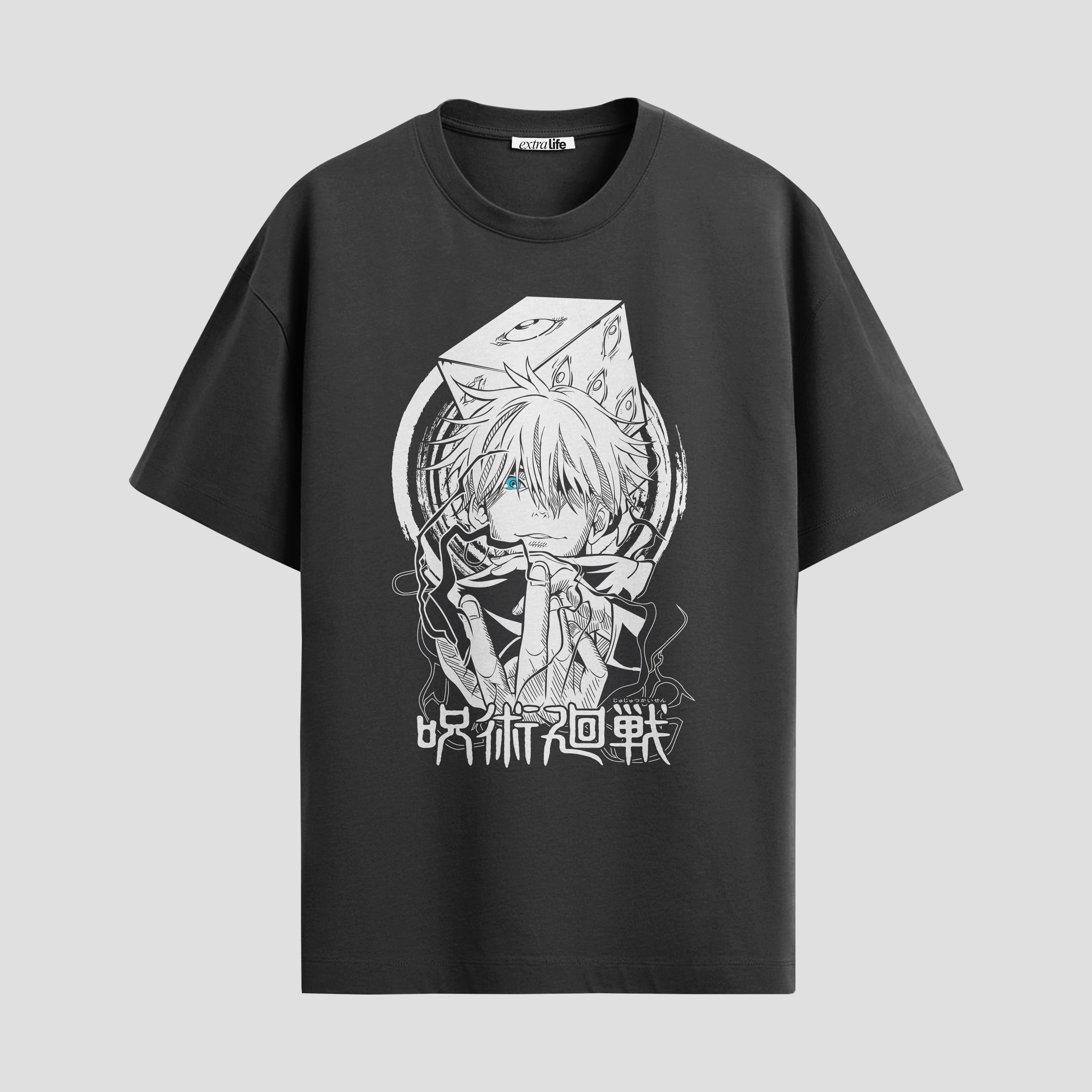 Playera urbana de anime y gaming ExtraLife MX, corte Standard Fit unisex ligero y transpirable en color Deep Black y Pure White, ropa de uso diario para gym y casual.