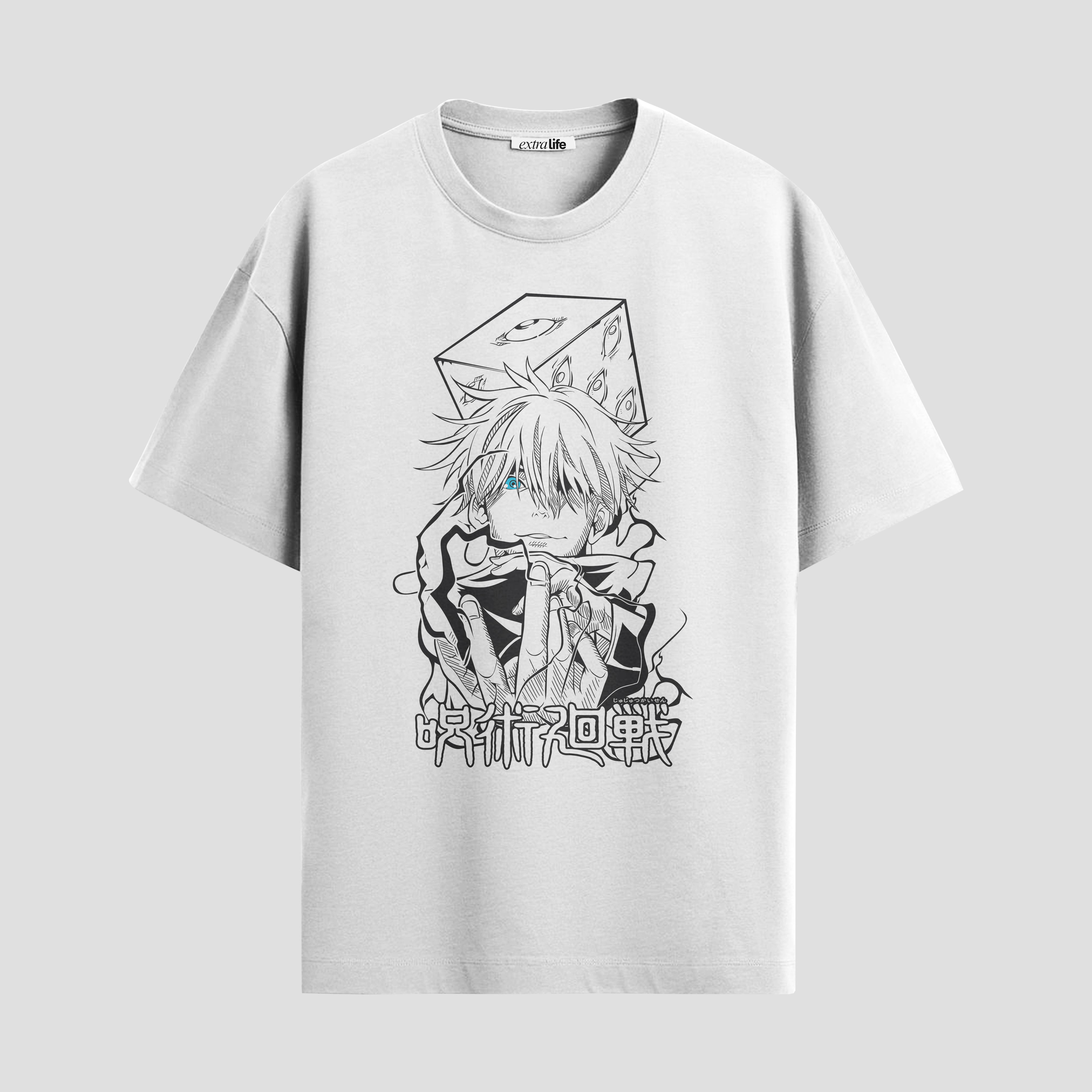 Playera urbana de anime y gaming ExtraLife MX, corte Standard Fit unisex ligero y transpirable en color Deep Black y Pure White, ropa de uso diario para gym y casual.