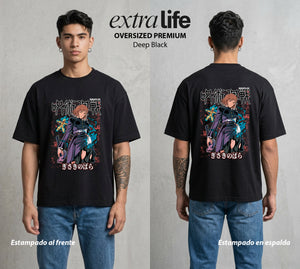 El Arte de las Maldiciones | Técnica Maldita II #04794 - Playera Oversized Premium | Deep Black - Foto en modelo