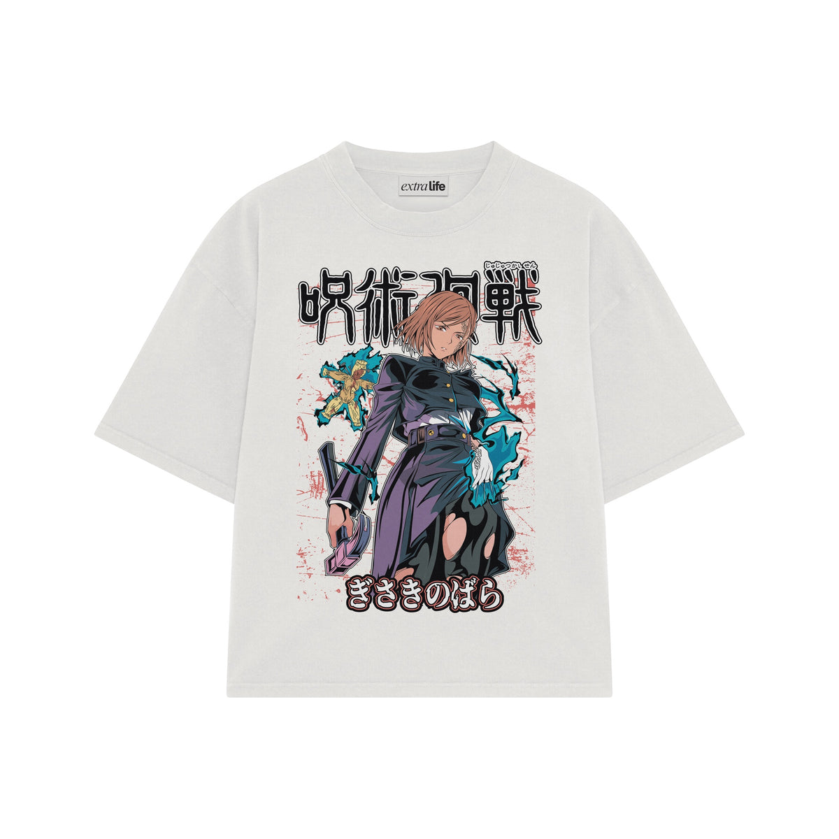 Playera streetwear premium de anime y gaming ExtraLife MX, corte oversized drop shoulder ligero y fresco en color Deep Black y Off-White, moda urbana mexicana de culto.