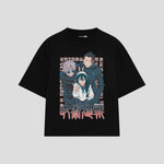 Playera streetwear premium de anime y gaming ExtraLife MX, corte boxy oversized drop shoulder heavyweight en color Deep Black y Off-White, moda urbana mexicana de culto.