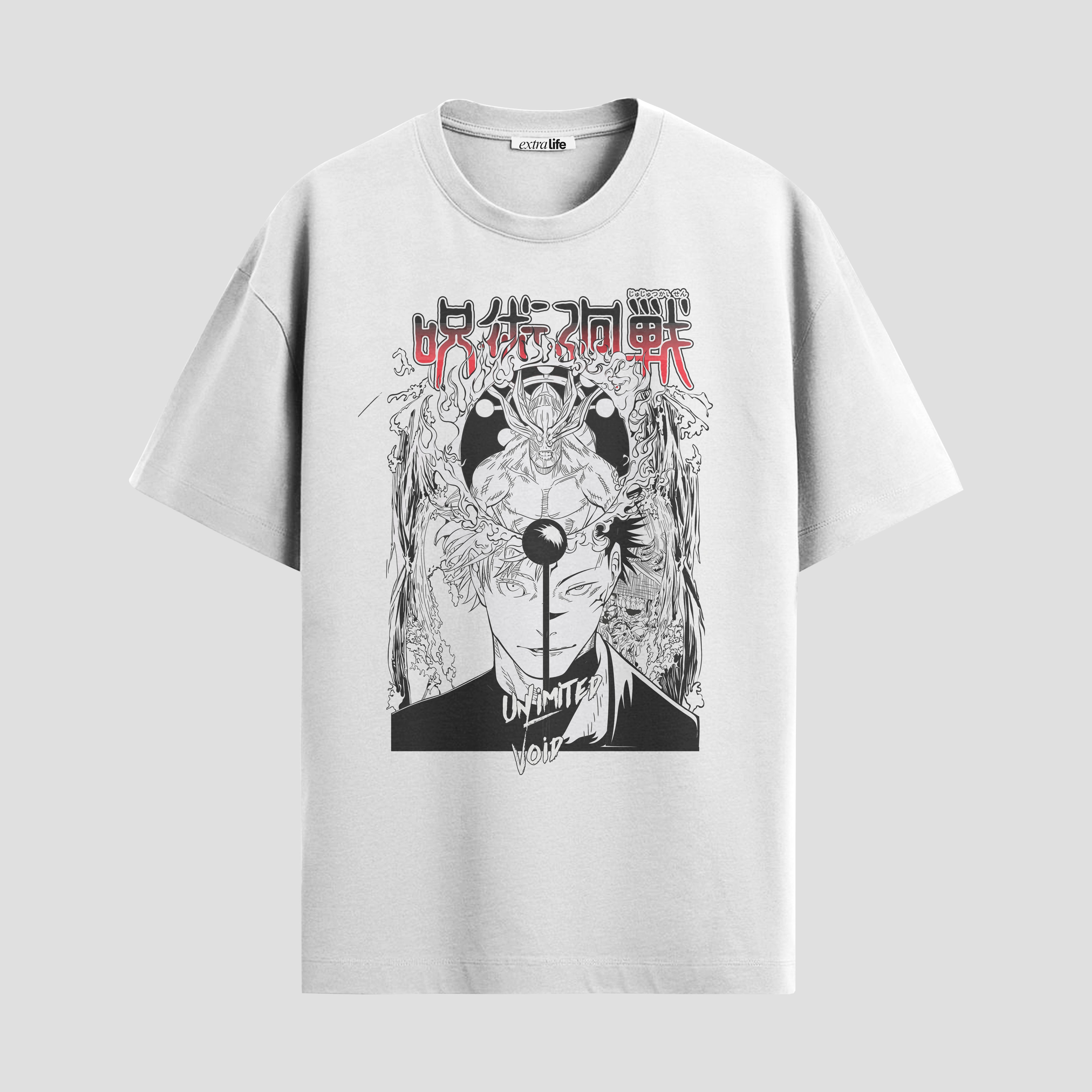 Playera urbana de anime y gaming ExtraLife MX, corte Standard Fit unisex ligero y transpirable en color Deep Black y Pure White, ropa de uso diario para gym y casual.