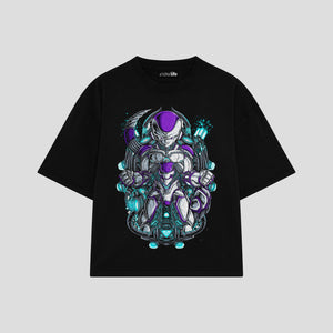 Playera streetwear premium de anime y gaming ExtraLife MX, corte boxy oversized drop shoulder heavyweight en color Deep Black y Off-White, moda urbana mexicana de culto.