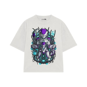 Playera streetwear premium de anime y gaming ExtraLife MX, corte boxy oversized drop shoulder heavyweight en color Deep Black y Off-White, moda urbana mexicana de culto.