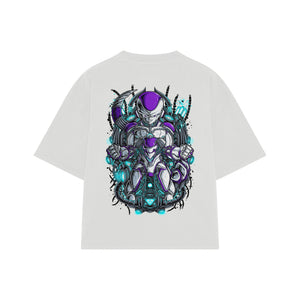 Playera streetwear premium de anime y gaming ExtraLife MX, corte boxy oversized drop shoulder heavyweight en color Deep Black y Off-White, moda urbana mexicana de culto.