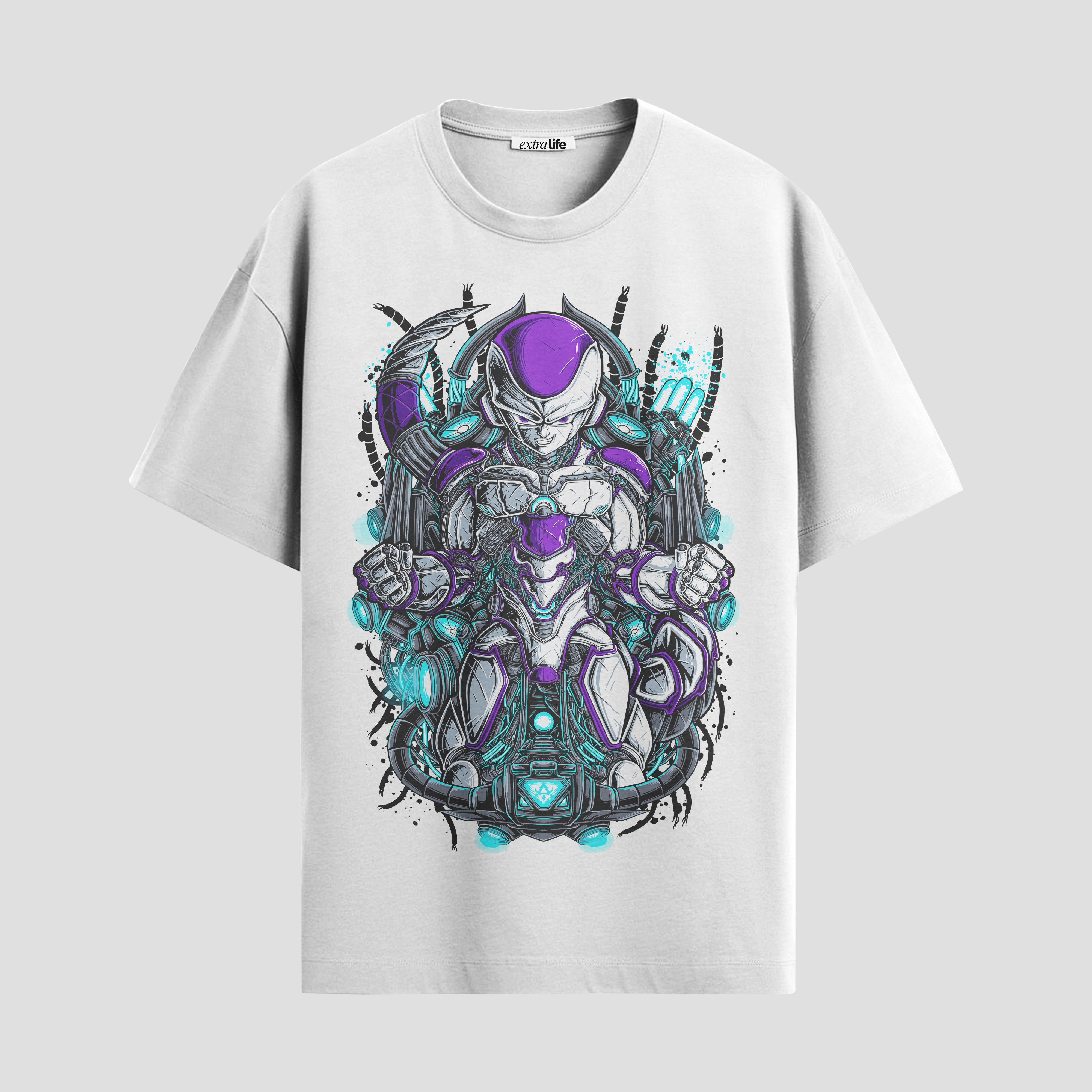 Playera urbana de anime y gaming ExtraLife MX, corte Standard Fit unisex ligero y transpirable en color Deep Black y Pure White, ropa de uso diario para gym y casual.