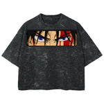 Playera streetwear premium de anime y gaming ExtraLife MX, corte boxy deluxe mineral wash heavyweight en color Acid Wash, moda urbana mexicana de culto.