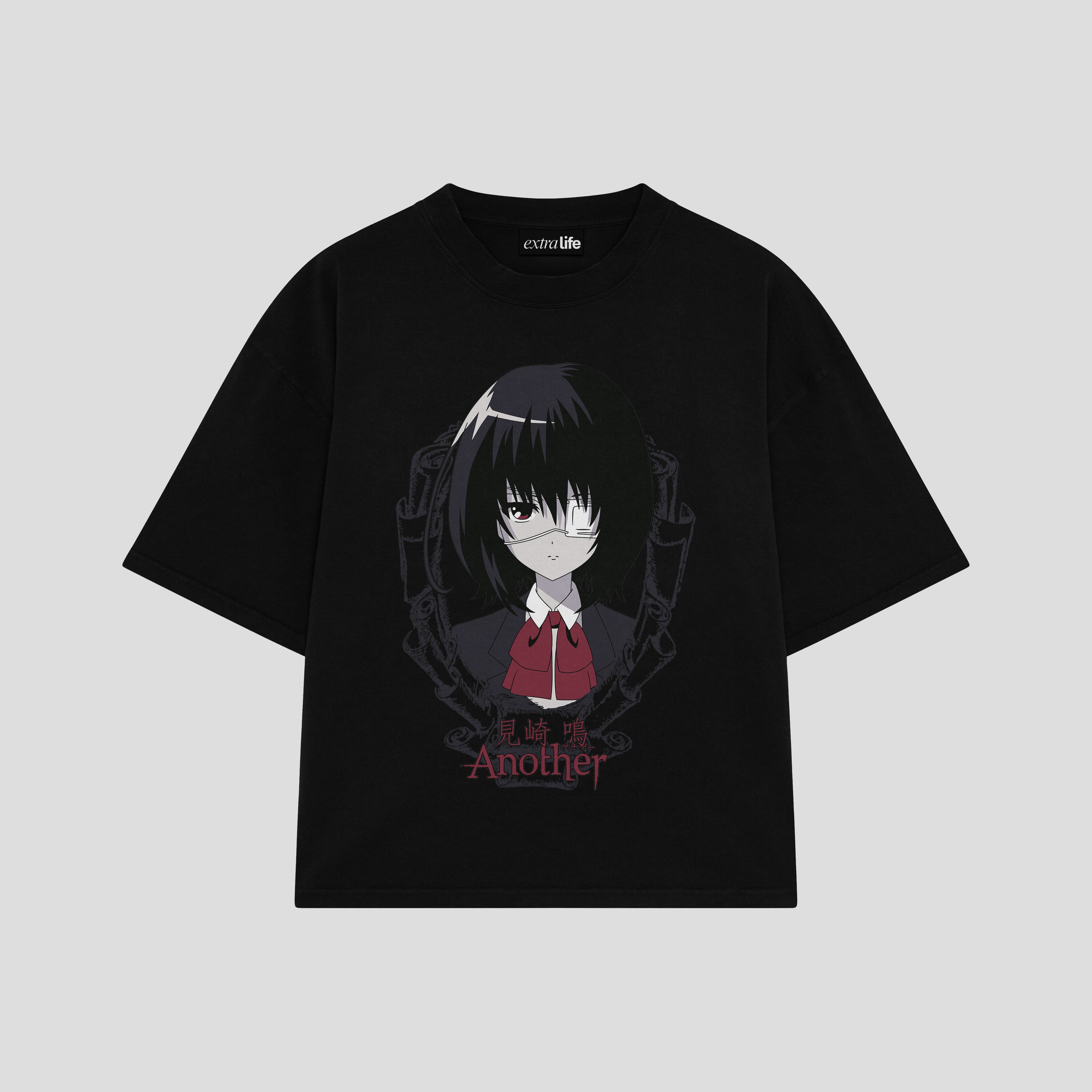 Playera streetwear premium de anime y gaming ExtraLife MX, corte boxy oversized drop shoulder heavyweight en color Deep Black y Off-White, moda urbana mexicana de culto.