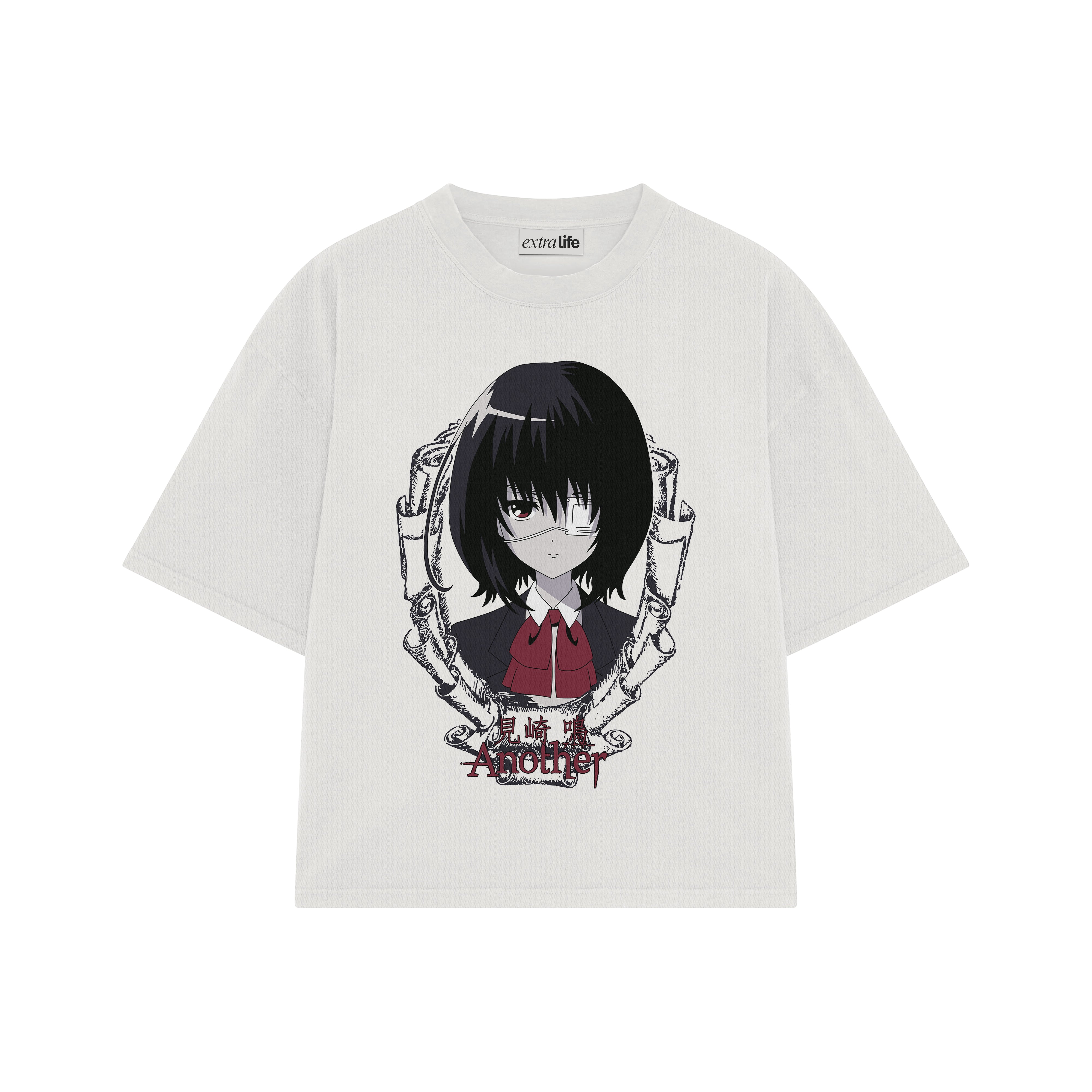 Playera streetwear premium de anime y gaming ExtraLife MX, corte boxy oversized drop shoulder heavyweight en color Deep Black y Off-White, moda urbana mexicana de culto.