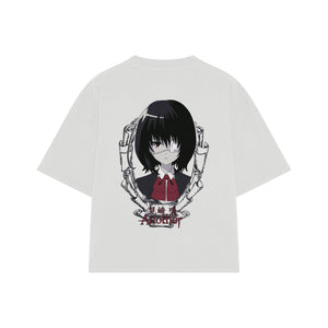 Playera streetwear premium de anime y gaming ExtraLife MX, corte boxy oversized drop shoulder heavyweight en color Deep Black y Off-White, moda urbana mexicana de culto.